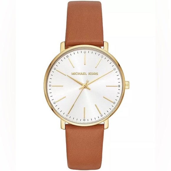 MICHAEL KORS Women's Pyper Luggage Leather Strap Watch - Picture 1 of 7